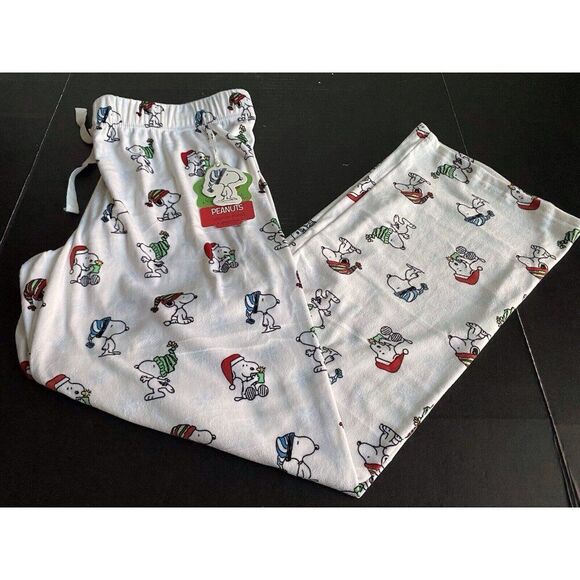 Peanuts Christmas SNOOPY Winter FLEECE Lounge Pajama PJ Pants Women’s Sz L NEW - Picture 1 of 9